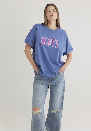 Mavi - Mavi Logo Baskılı Mavi Tişört 1600843-70662 Mor