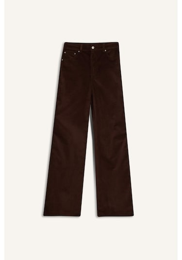 Defacto Wide Leg Fermuarlı Normal Bel Uzun Boy Kadife Pantolon G1221ax25aubn335 Kahve