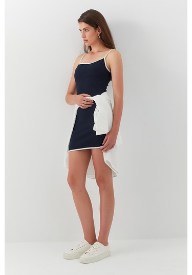 Askılı Slim Fit Mini Elbise Lacivert Lacivert