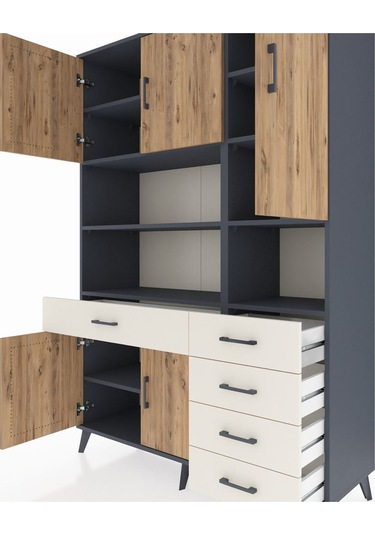 Hyperion Dolap 9 Raflı 5 Çekmeceli 5 Kapaklı 132x44x195 Antra... Antrasit