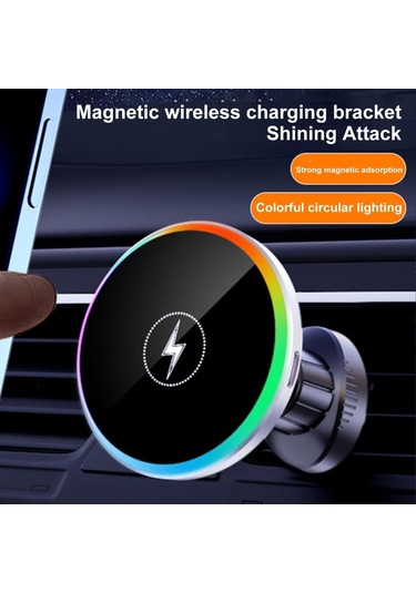 Siyah Manyetik Telefon Tutucu 360 Derece Dönebilen Telefon Montajı 15w Manyetik Kablosuz Araç Şarj Cihazı