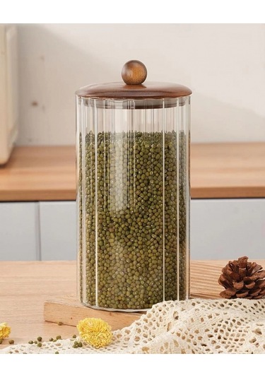 Mien Men Bor084 Akasya Ahşap Kapaklı Cam Kavanoz 750 Cc Şeffaf