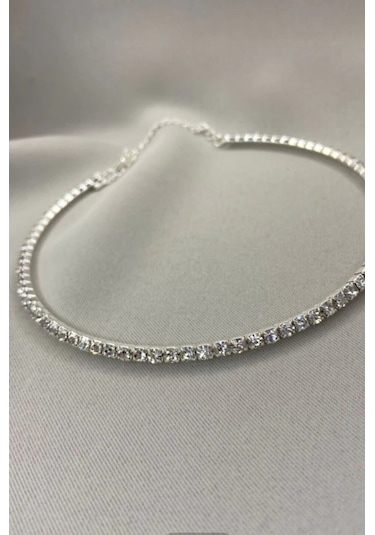 Limezon Gümüş Renk Zirkon Kadın Su Yolu Choker Kolye Altın