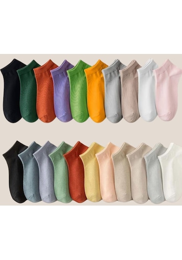 Çorabı Renkli 6 Çift Likralı Pamuklu Penye Kadın Patik Çorap Asorti