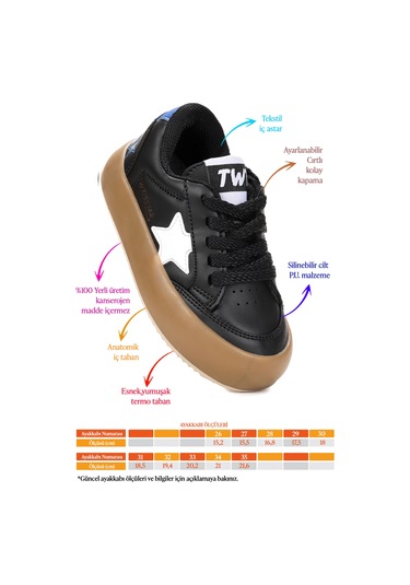 Kiko Kids Rida Günlük Cırtlı Bağcıklı Erkek Çocuk Spor Ayakkabı Siyah - Beyaz Siyah - Beyaz