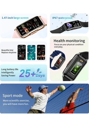 Lemestar H80 Akıllı Saat 1.47" Dokunmatik Ekran Silikon Kayış