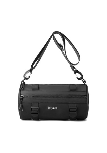 Erkekler İçin Şık Ve Fonksiyonel Tek Omuz Çanta - Hong Kong Tarzı Silindir Formda Messenger Çanta, Trend Desenli Ve Dayanıklı Film Kaplama, Spor Ve Günlük Kullanım İçin Pratik Göğüs Çantası Siyah