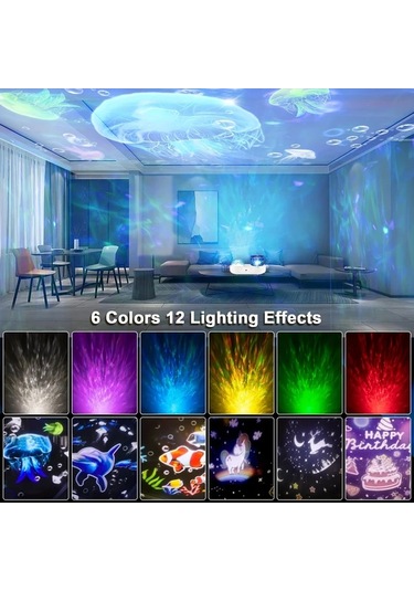 Honeybeeshop 6 In 1 Projeksiyon 1 Adet Yıldız Led Gece Lambası Projeksiyonu 3-12 Yaş Kız Erkek Çocuk Hediye Yatak Odası Dekor Mavi Noel İçin Ideal 16renk Şarj Edilebilir