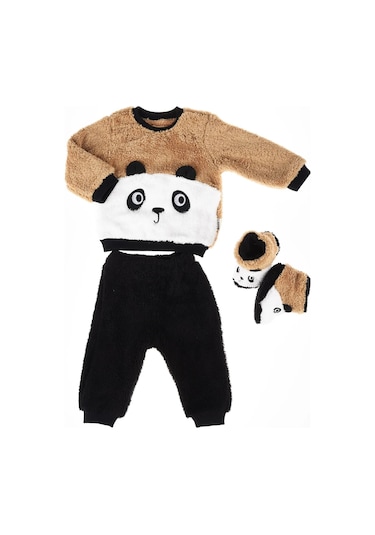 Mai Perla Panda Nakışlı Welsoft Peluş 3'lü Bebek Takım Siyah