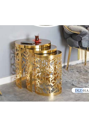 Mim Bronz - Gold Lazer Kesim Zigon Sehpa Gold