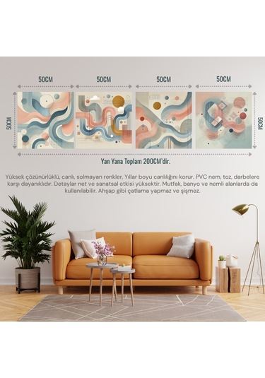 İskandinav Soyut Tablo Set Çerçevesiz 50x50cm Pvc Tablo 4'lü Set 010 Her Bir Tablo 50x50cm Büyüklüğündedir.