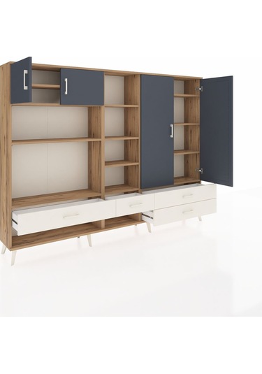 Arges Dolap 12 Raflı 4 Çekmeceli 4 Kapaklı 220x30x163 Çam-antrasi Çam-antrasit/aytaşı