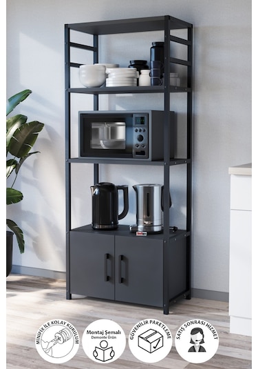 Bofigo Mutfak Standı 2 Kapaklı 4 Raflı Kahve Köşesi Kolombiya Antrasit Bofigo Mutfak Standı 2 Kapaklı 4 Raflı Kahve Köşesi Kolombiya Antrasit