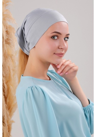 Tesettür Hazır Pratik Geçme Boru Bone Açık Gri Açık Gri