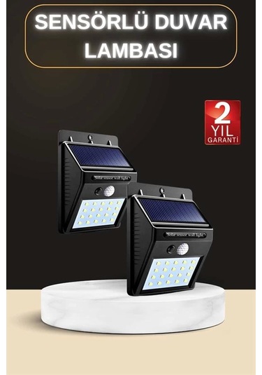Bahçe Aydınlatma Sensörlü Güneş Enerjili Duvar Lambası 40 Led Işık Sarı