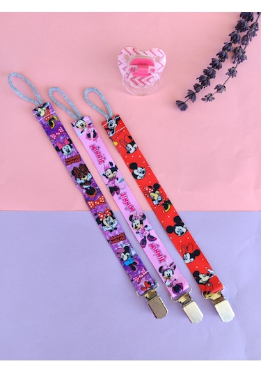 3baby 3'lü Emzik Askısı Seti - Emzik Tutucu - Emzik Zinciri Kız Bebek Çok Renkli