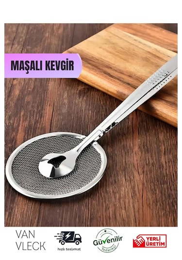 Süzgeçli Maşalı Kevgir Paslanmaz Çelik Yağ Süzgeçli Maşa