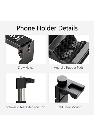 Yunboo Alüminyum Telefon Tutucu Soğuk Ayaklı Ve 1/4 Vida Delikli - 6.5-9.5cm Genişlik Aralığı, Esnek Ve Dayanıklı