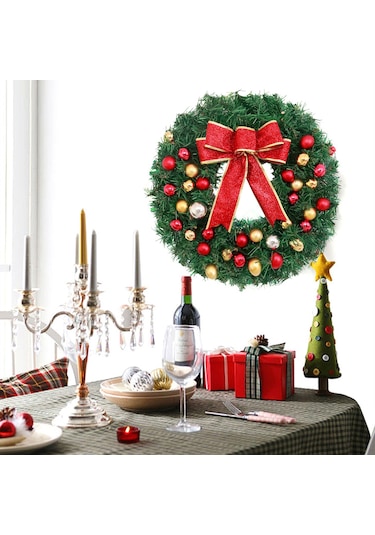 Yay Düğüm Topları Ile Noel Çelenk 20 Inç Mutlu Noeller Dize Işıksız 50cm