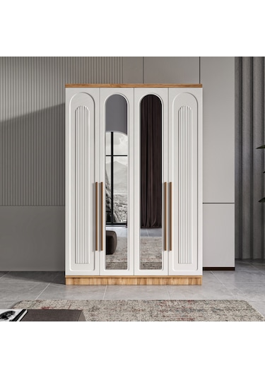 Flora 4 Kapaklı Aynalı Komple Mdf Gardırop - Elbise Dolabı