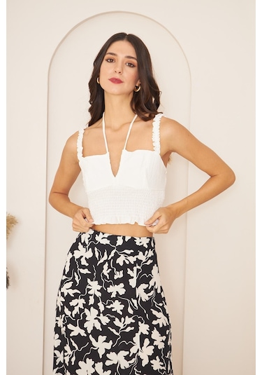 Darlin Moda Beyaz Askılı Crop Bluz Dm7003 Beyaz