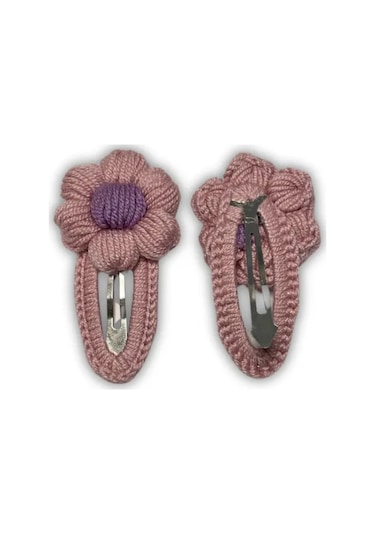 Uretti-arife2714 - El Örgüsü Çiçekli Çıtçıtlı Kız Çocuk Tokası 2 Li - Pembe Pembe