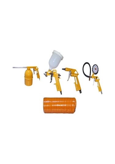 Kompresör Boya Hava Mazot Lastik Tabancası Ve Hortun, 5 Li Set