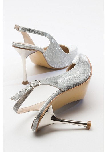 Luvishoes Orfo Gümüş Desenli Kadın Yüksek Topuklu Ayakkabı Gümüş