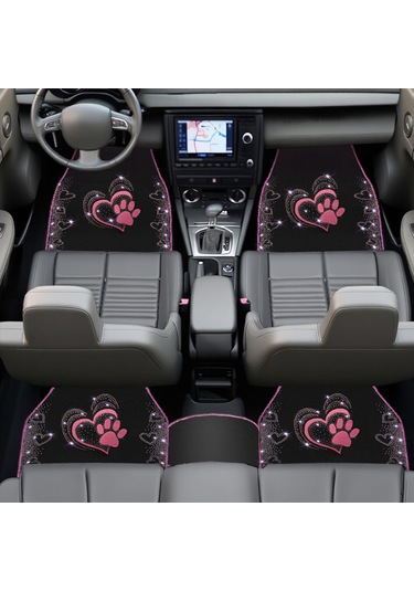 Kadınlara Özel Nakış İşlemeli Taşlı Kalp Ve Köpek Pati Desenli Oto Paspas Seti Şık Ve Dayanıklı