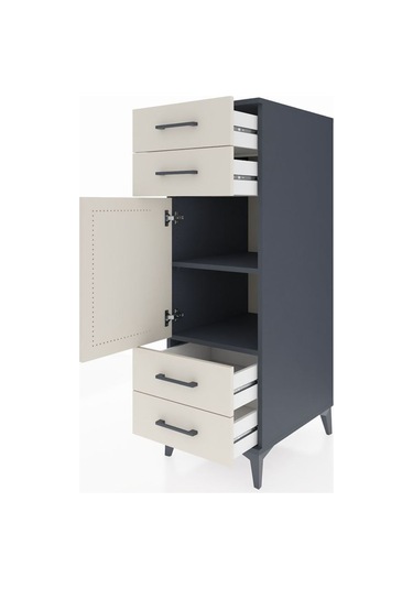 Kronos Dolap 2 Raflı 4 Çekmeceli Tek Kapaklı 44x59x134 Antrasit-aytaşı Antrasit