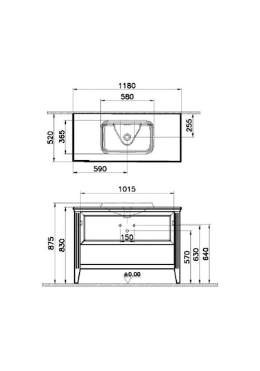 VitrA Valarte 120 Cm Gri Banyo Dolabı Alt Modül Ve Lavabo 62202 Gri