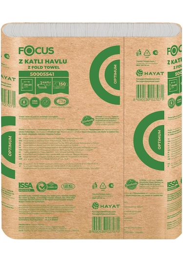 Focus Optimum Z Katlama Kağıt Havlu Çift Katlı 20 X 20 Cm 150 Yaprak - 12 Adet
