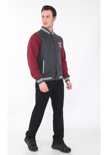 Erkek Kolej Ceket 3 Iplik Içi Fileli Kolej Ceket Antramelaj Bordo