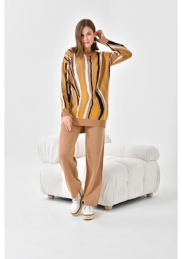 Ftz Women Kadın Zebra Desen İkili Takım Bisküvi 20503-bisküvi Kahverengi