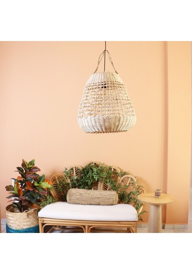 Yansı Doğal Rattan Lamba 51x51 Cm. Bej