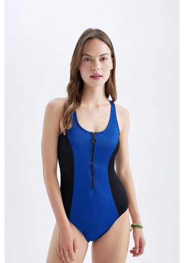 DeFacto Regular Fit Fermuarlı Sörf Mayo-Fall in Love D1073AXNSBE114 Mavi