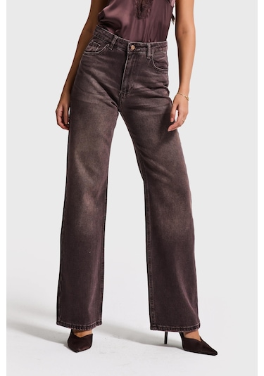 Itsbasic Kadın Koyu Kahve Doris 2s6-16 Straight Fit Yüksek Bel %100 Koton Denim Jean