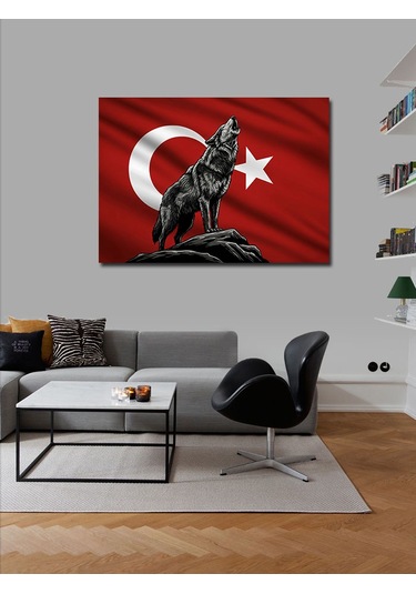 Kanvas Tablo Türk Bayrağı Kurt