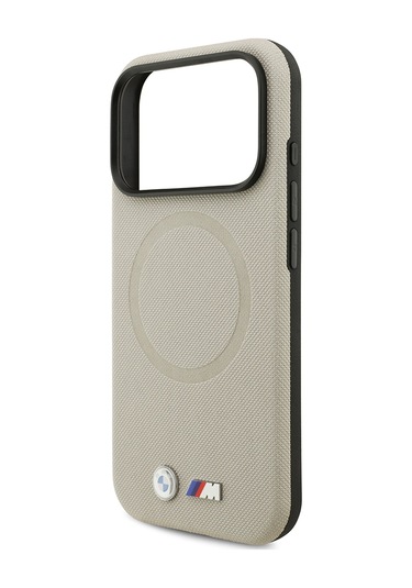 İphone 17 Pro Uyumlu Kılıf Bmw Lisanslı M-safeli Metal Logolu Delikli M Dizayn Deri Kapak Gri Gri