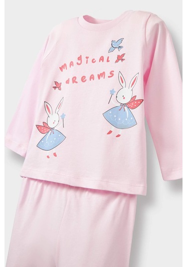 Defacto Kız Bebek Tavşan Baskılı Uzun Kollu Penye 2li Pijama Takımı F2910a525aupn633 Pembe