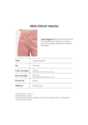 Itsbasic Kadın Pembe 7s6-98 Süper Baggy Fit Puantiyeli Denim Jean