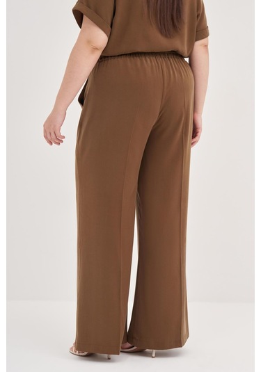 Beli Lastikli Cepli Palazzo Pantolon-1799 Kahverengi