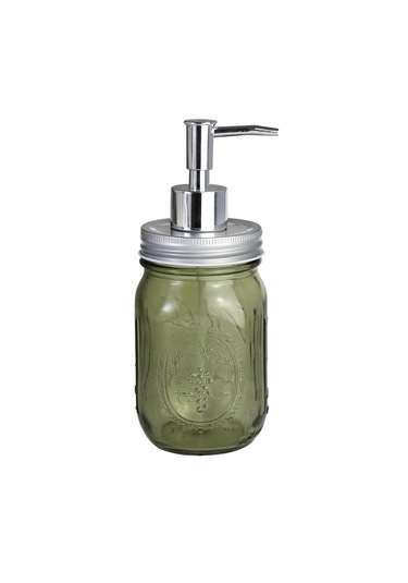 Cam Sıvı Sabunluk,çiçek Desenli Koyu Yeşil 8x8x10cm 420ml