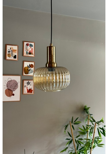 Mola Cam Bal Rengi Tekli Avize Eskitme Fener Başlık Retro Sarkıt Lamba Restoran Salon Aydınlatma Bal