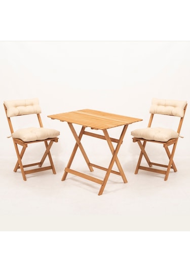 Meya Dekor Balkon - Bahçe - Mutfak 3'lü Bistro Set 2 Sandalye 1 Masa Ahşap