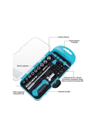 Pazly Çok Amaçlı Çift Kollu Tornavida Seti Ve Soket Anahtarı - 16 Uçlu Profesyonel & Ev Kullanımı