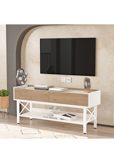 Robin Home Oslo Tv Ünitesi Sehpası Beyaz Metal Ayaklı 140cm