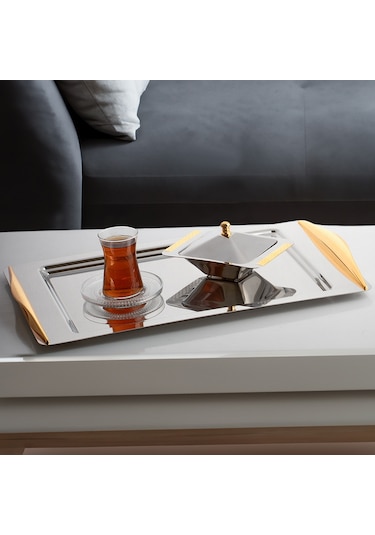 Nehir Kuzey Altın 18/10 Paslanmaz Çelik Çay Kahve Servis Tepsisi