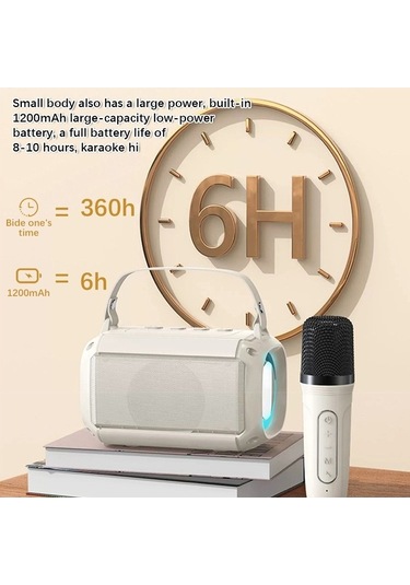 Besthome1 Taşınabilir Bluetooth Karaoke Hoparlör - 5w Ses, Led Işık, Kablosuz Mikrofonlar