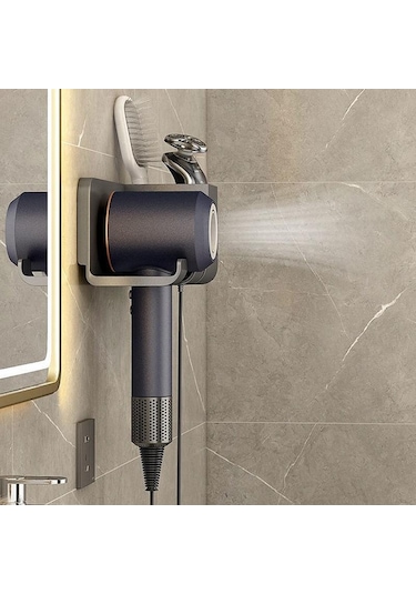 Siyah Duvara Monte Saç Kurutma Makinesi Tutucu Banyo Raf Kurutucu Standı Banyo Organizatör Siyah